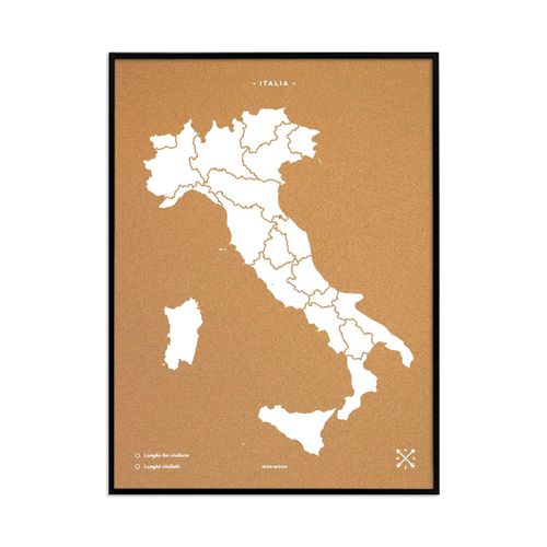 Carte en liège - Woody Map Natural Italie / 90 x 60 cm / Blanc / Cadre noir