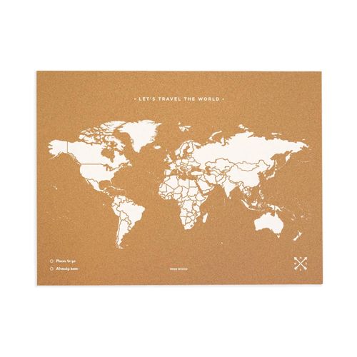 Carte du monde en liège - Woody Map Natural World / 90 x 60 cm / Blanc / Sans cadre