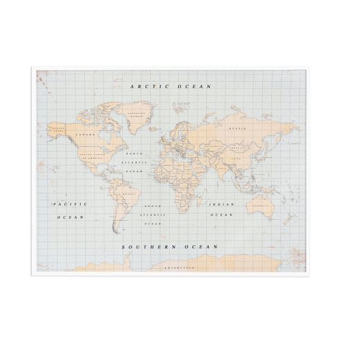 Carte du monde en liège ¿ Woody Map aquarelle vintage / 90 x 60 cm / cadre blanc