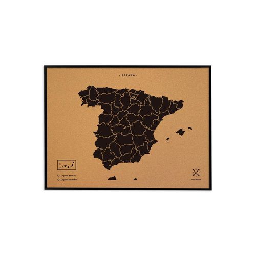 Carte en liège - Woody Map Natural Espagne / 60 x 45 cm / Noir / Cadre noir