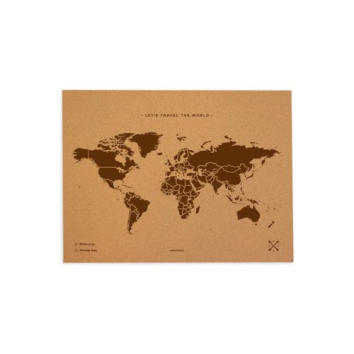 Carte du monde en liège - Woody Map Natural World / 60 x 45 cm / Marron / Sans cadre