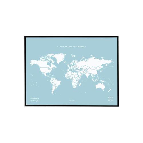 Carte en liège - Woody Map Colors Bleu / 60 x 45 cm / Cadre noir