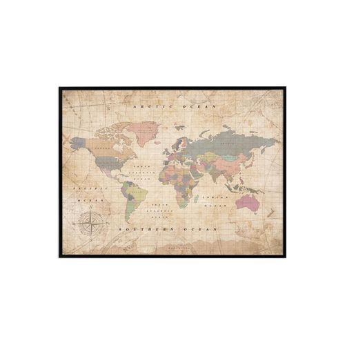 Carte du monde en liège ¿ Woody Map aquarelle Old School / 60 x 45 cm / cadre noir