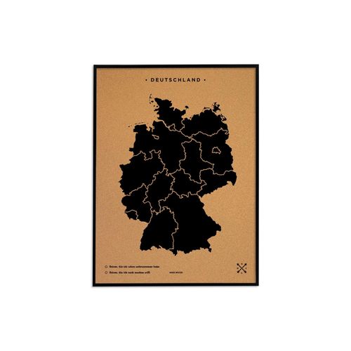 Carte en liège - Woody Map Naturel Allemagne / 60 x 45 cm / Noir / Cadre noir