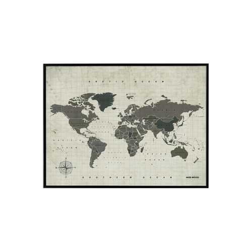 Carte du monde en liège - Woody Map Aquarelle Amazonie / 60 x 45 cm / Cadre Noir