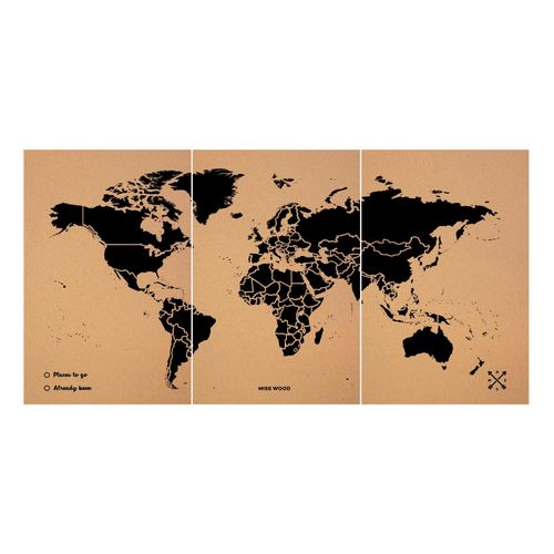 Carte du monde en liège - Woody Map Natural World / 180 x 90 cm / Noir / Sans cadre