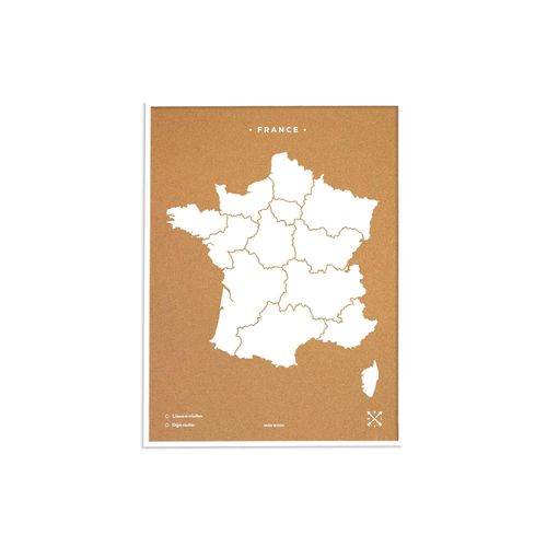 Carte en Liège - Woody Map Naturel France / 60 x 45 cm / Blanc / Cadre Blanc