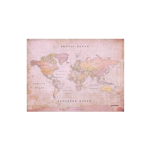 Carte du monde en liège - Woody Map Aquarelle Dusty Rose / 60 x 45 cm / Sans cadre