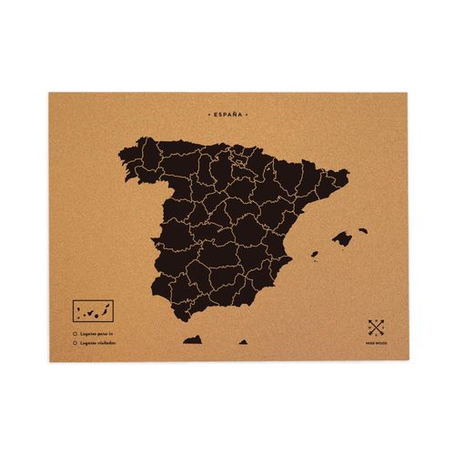 Carte en liège - Carte boisée Espagne naturelle / 90 x 60 cm / Noir / Sans cadre