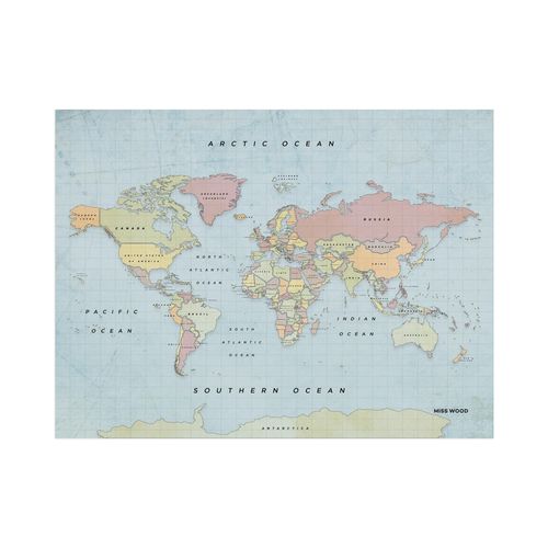 Carte du monde en liège - Woody Map Aquarelle New Classic / 90 x 60 cm / Sans cadre