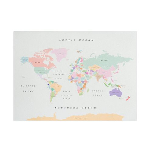 Carte du monde en liège - Woody Map Aquarelle Rétro / 90 x 60 cm / Sans cadre