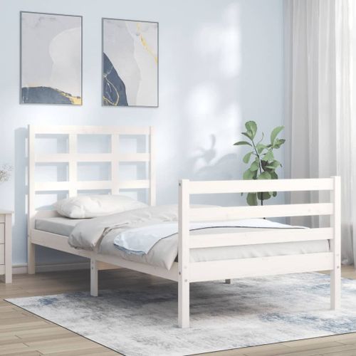 Vidaxl Cadre De Lit Et Tête De Lit Blanc 100x200 Cm Bois Massif