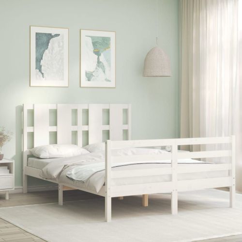 Vidaxl Cadre De Lit Avec Tête De Lit Blanc 120x200 Cm Bois Massif