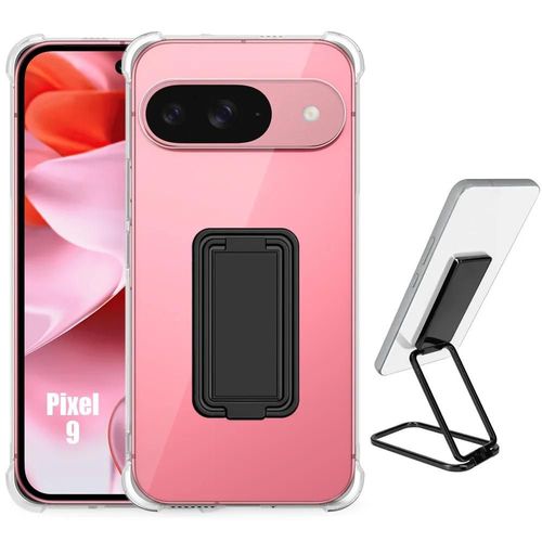 Coque Pour Google Pixel 9, Silicone Ultra Slim Antichoc Avec Support Métal Réglable Noir - E.F.Connection