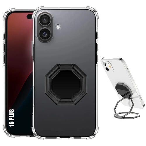 Coque Silicone Pour Iphone 16 Plus, Antichoc Avec Support Octogonal Réglable Noir - E.F.Connection