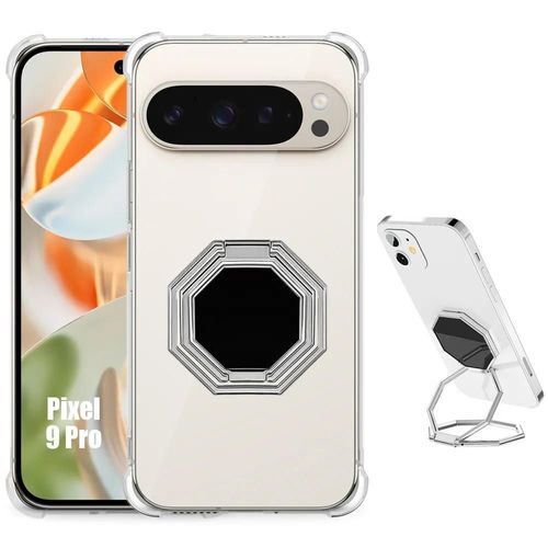 Coque Pour Google Pixel 9 Pro, Silicone Ultra Slim Antichoc Avec Support Multi-Angle Rotation Argenté - E.F.Connection