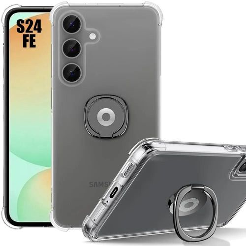Coque Pour Samsung Galaxy S24 Fe (Pas Pour S24), Silicone Transparent Antichoc Coins Renforcés Avec Support Noir - E.F.Connection
