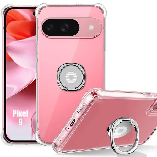 Coque Silicone Pour Google Pixel 9, Antichoc Transparent Avec Support Bague Argenté Réglable - E.F.Connection