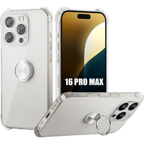Coque Silicone Transparente Pour Iphone 16 Pro Max, Avec Support À Anneau Rotatif Argenté - E.F.Connection