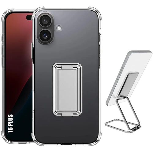 Coque Pour Iphone 16 Plus - Silicone Ultra Slim Antichoc Avec Support Réglable Métal Argenté - E.F.Connection