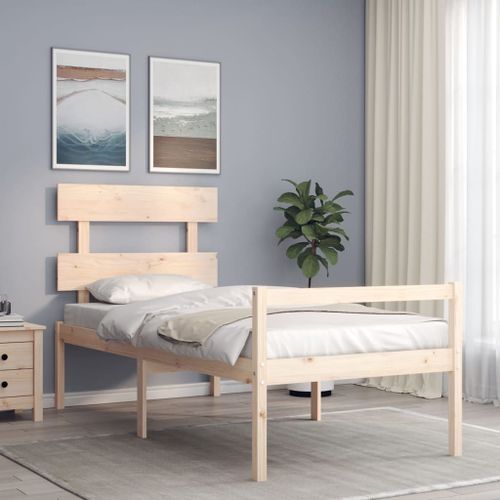 Vidaxl Cadre De Lit Avec Tête De Lit 90x200 Cm Bois Massif