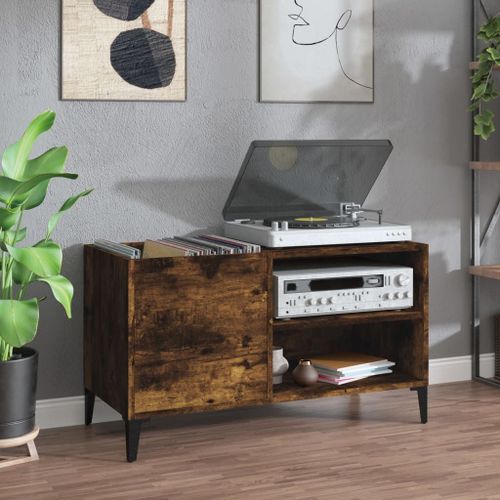 Vidaxl Armoire À Disques Chêne Fumé 84,5x38x48 Cm Bois D'ingénierie
