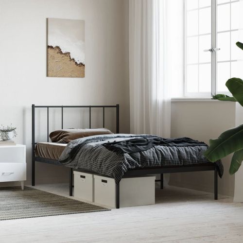 Vidaxl Cadre De Lit Métal Sans Matelas Avec Tête De Lit Noir 100x190cm