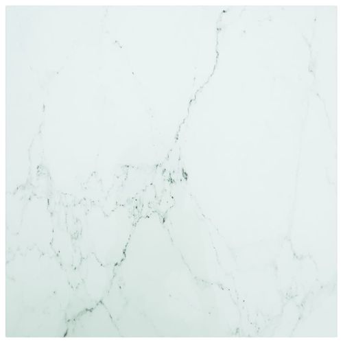 Vidaxl Dessus De Table Blanc 70x70cm 6mm Verre Trempé Et Design Marbre