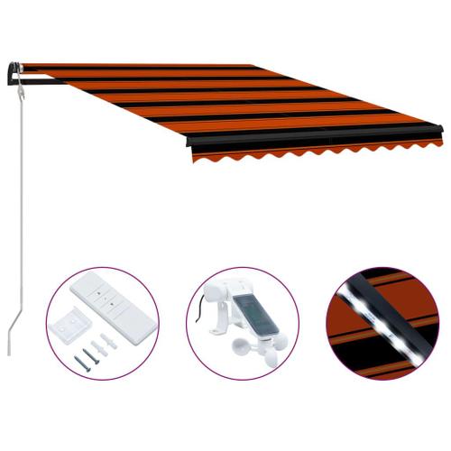 vidaXL Auvent rétractable capteur de vent LED 350x250 cm Orange marron