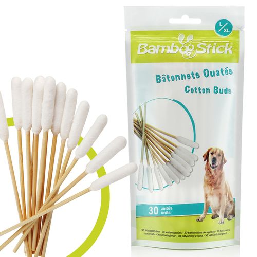 Pack De 30 Coton-Tiges Bamboostick® Taille L/Xl Pour Nettoyer Les Oreilles Des Chiens De Taille Moyenne À Grande / Facile À Utiliser / Elaboré Par Un Vétérinaire Français