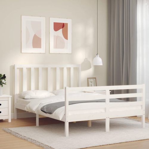 Vidaxl Cadre De Lit Avec Tête De Lit Blanc 120x200 Cm Bois Massif