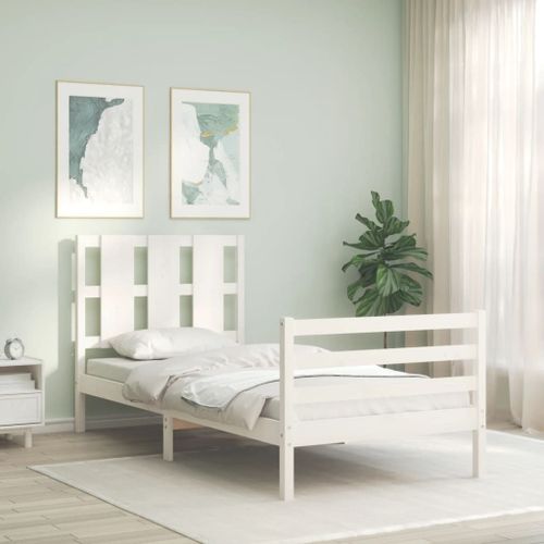 Vidaxl Cadre De Lit Et Tête De Lit Blanc 100x200 Cm Bois Massif
