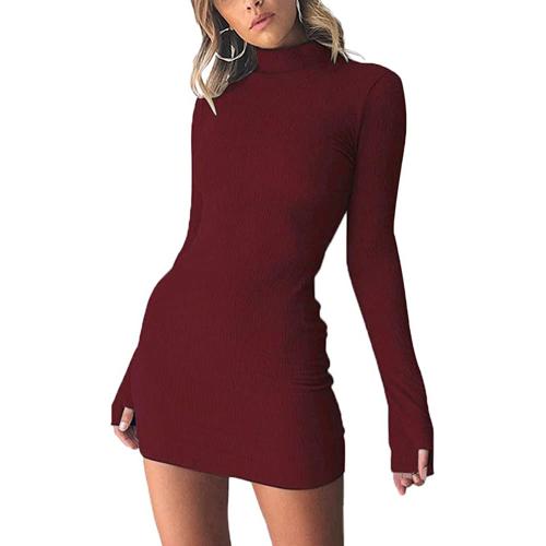 Robe Tricot Pull Femme Chic Casual Mode Vintage Manche Longues Col Haut  Ultra Sexy Pull Dress Col Roulé Chandails Automne Hiver