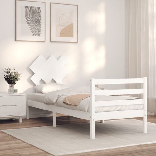 Vidaxl Cadre De Lit Avec Tête De Lit Blanc 90x200 Cm Bois Massif