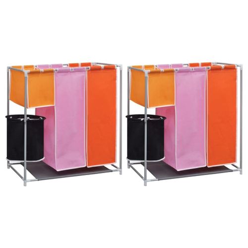 Vidaxl Paniers À Linge À 3 Sections 2 Pcs Avec Un Bac De Lavage