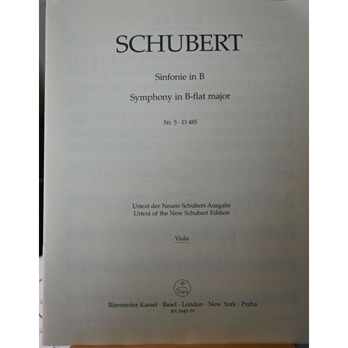 Schubert : Symphonie N° 5 D485 : Partie Alto