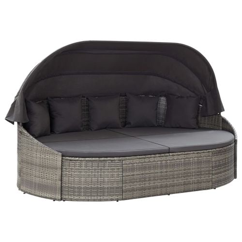 Vidaxl Chaise Longue D'extérieur Avec Auvent Résine Tressée Gris