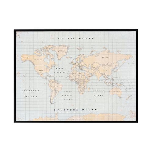 Carte du monde en liège ¿ Woody Map aquarelle vintage / 90 x 60 cm / cadre noir