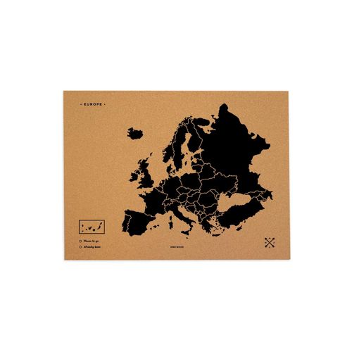Carte en liège - Woody Map Natural Europe / Noir / 60x45 cm / Sans cadre