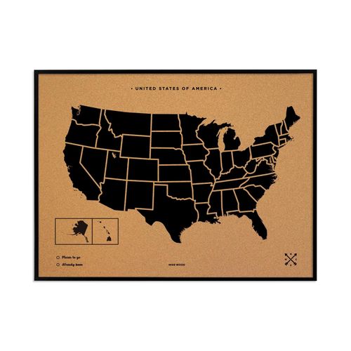 Carte en liège - Woody Map Natural USA / 90 x 60 cm / Noir / Cadre noir