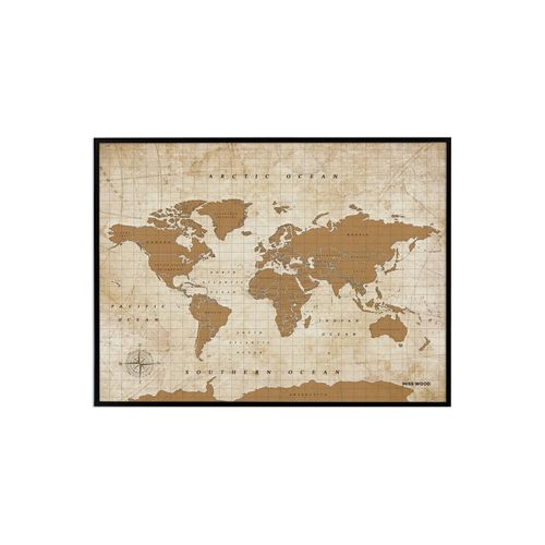 Carte du monde en liège - Woody Map Aquarelle Doré / 60 x 45 cm / Cadre Noir