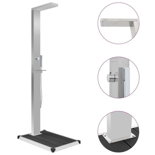 vidaXL Douche d'Extérieur avec receveur de douche WPC Acier inoxyda...