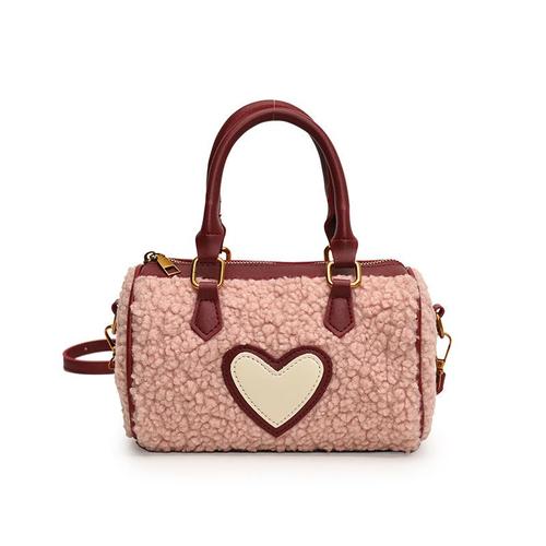 Femmes automne hiver laine sac en peluche nouvelle collection Premium sense Hand Boston femmes sac simple bandoulière, rose