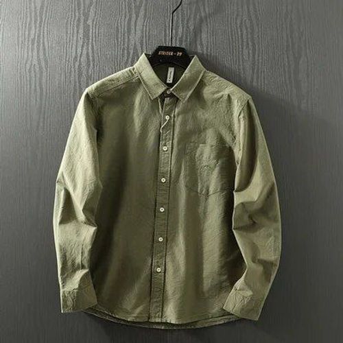 Chemise À Manches Longues En Coton Pour Homme,Vêtement De Style Rétro Japonais,Tissu Uni,Décontracté,À Revers,Pour Trekking En Plein Air,Camp,Randonnée,Printemps