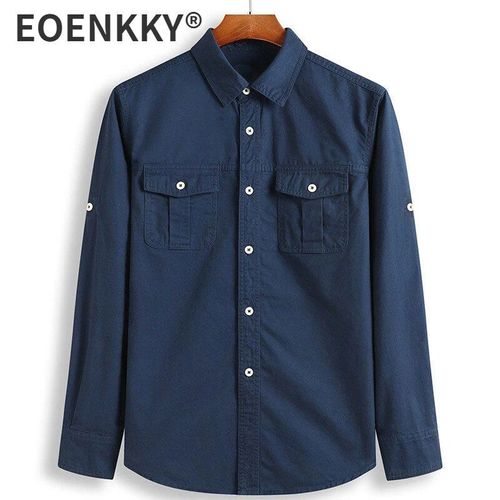 Chemise En Coton À Manches Longues Pour Hommes,Chemise Décontractée,Poche Extérieure,Solide,Document Cargo,Randonnée,Pêche,Safari,Grande Taille,Travail