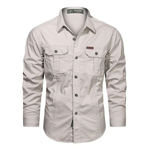 Chemise En Coton À Manches Longues Pour Homme,Chemise Multi-Poches,Randonnée En Plein Air,Camping,Gardien,Document Solide,Grande Taille