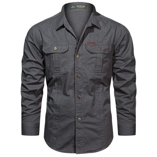 Chemise En Coton À Manches Longues Pour Homme,Chemise Multi-Poches,Randonnée En Plein Air,Camping,Gardien,Document Solide,Grande Taille