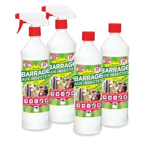 TELESHOPPING - Lot de 4 Barrages aux Insectes W2000 1L avec 2 Vaporisateurs - Stoppe tous les Insectes Volants et rampants - Jusqu'à 6 Mois de Protection