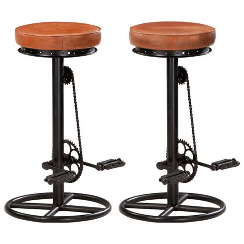 Vidaxl Tabourets De Bar 2 Pcs Noir Et Marron Cuir Véritable De Chèvre