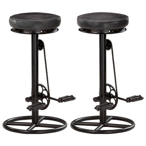 Vidaxl Tabourets De Bar 2 Pcs Noir Cuir Véritable De Chèvre